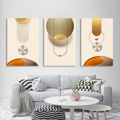 Multi Panel Canvas Wall Art Print Abstraction of disks in beige colors