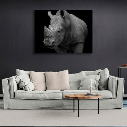 Rhinoceros on black background Canvas Wall Art Print