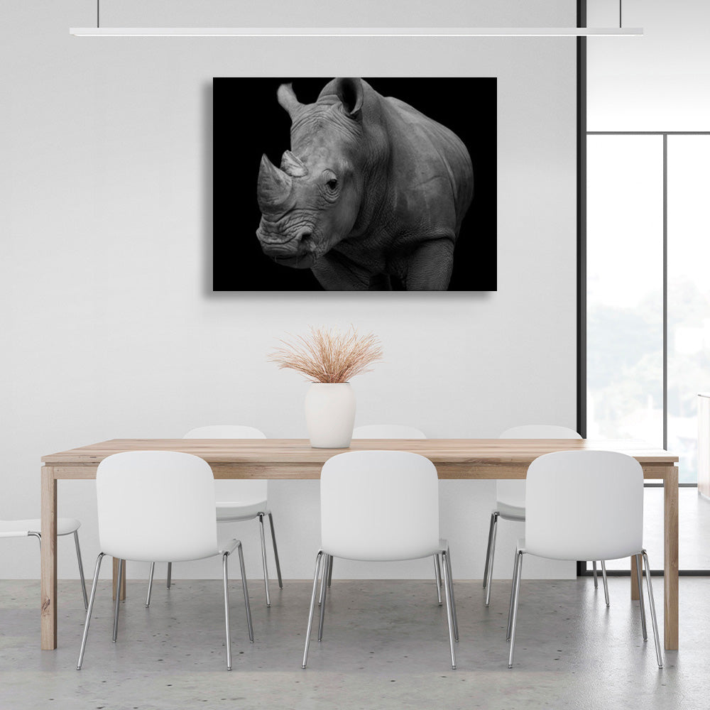 Rhinoceros on black background Canvas Wall Art Print