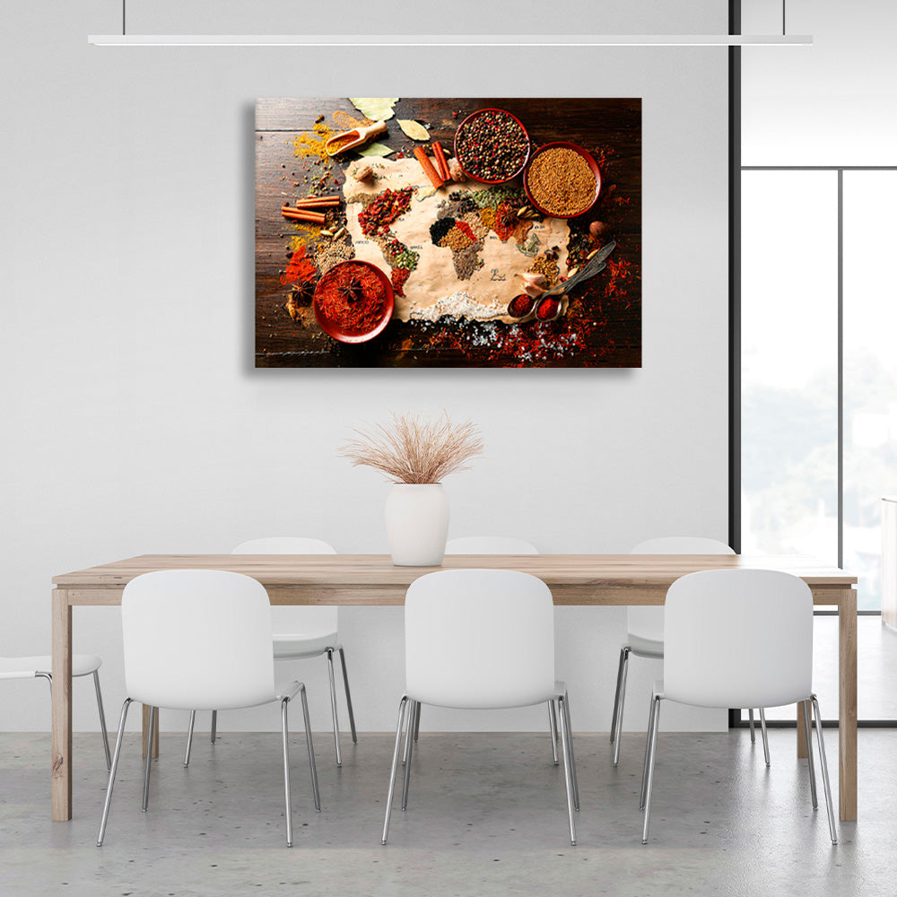 Spices on the brownstone table Canvas Wall Art Print For Kitchen