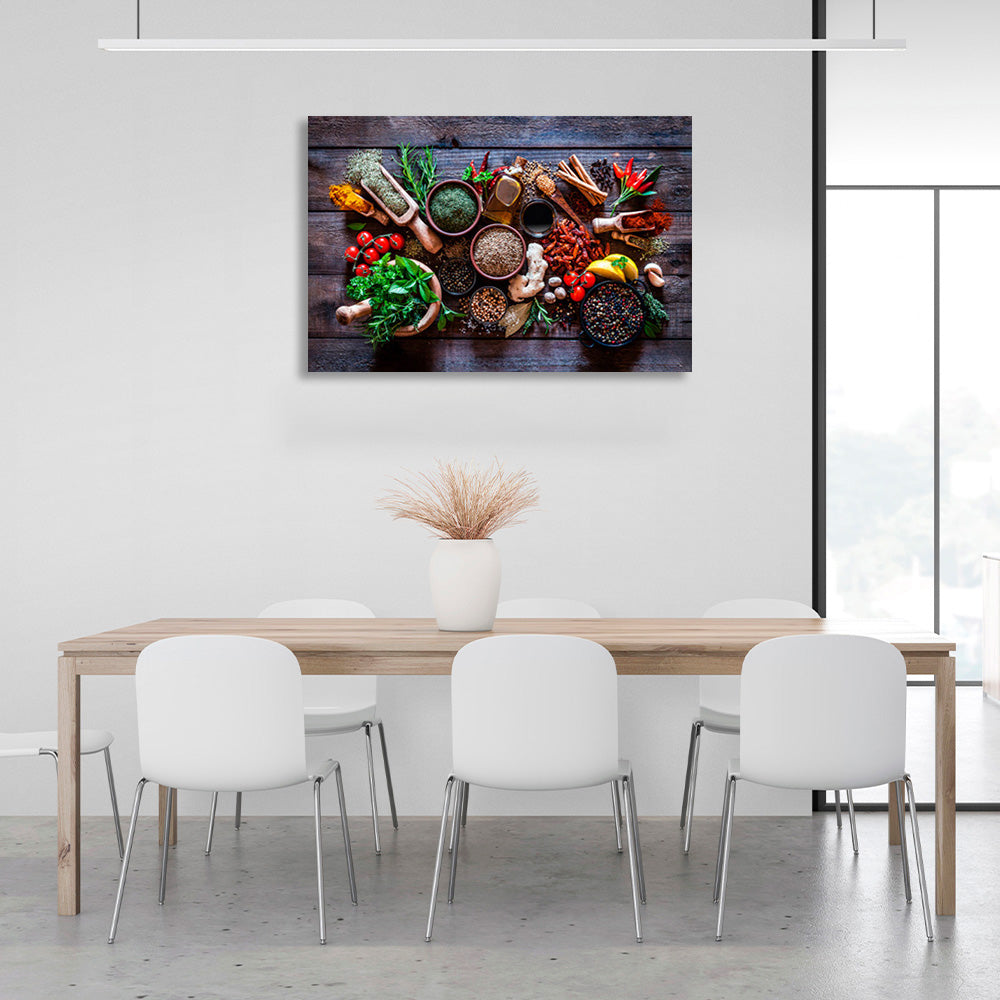 Spices on a dark table Canvas Wall Art Print For Kitchen