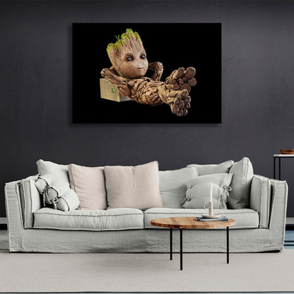 Little Groot on a black background Canvas Wall Art Print