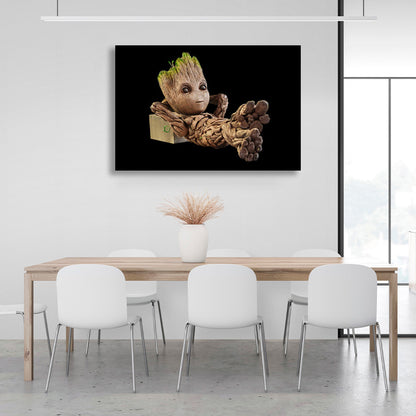 Little Groot on a black background Canvas Wall Art Print