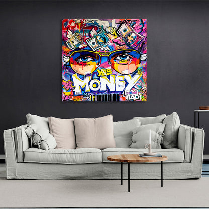 Graffiti that says "Yes Money" Inspirational Canvas Wall Art Print