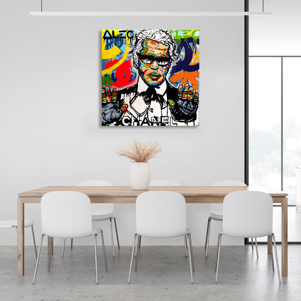 Graffiti of a man with "chanel" on it Canvas Wall Art Print