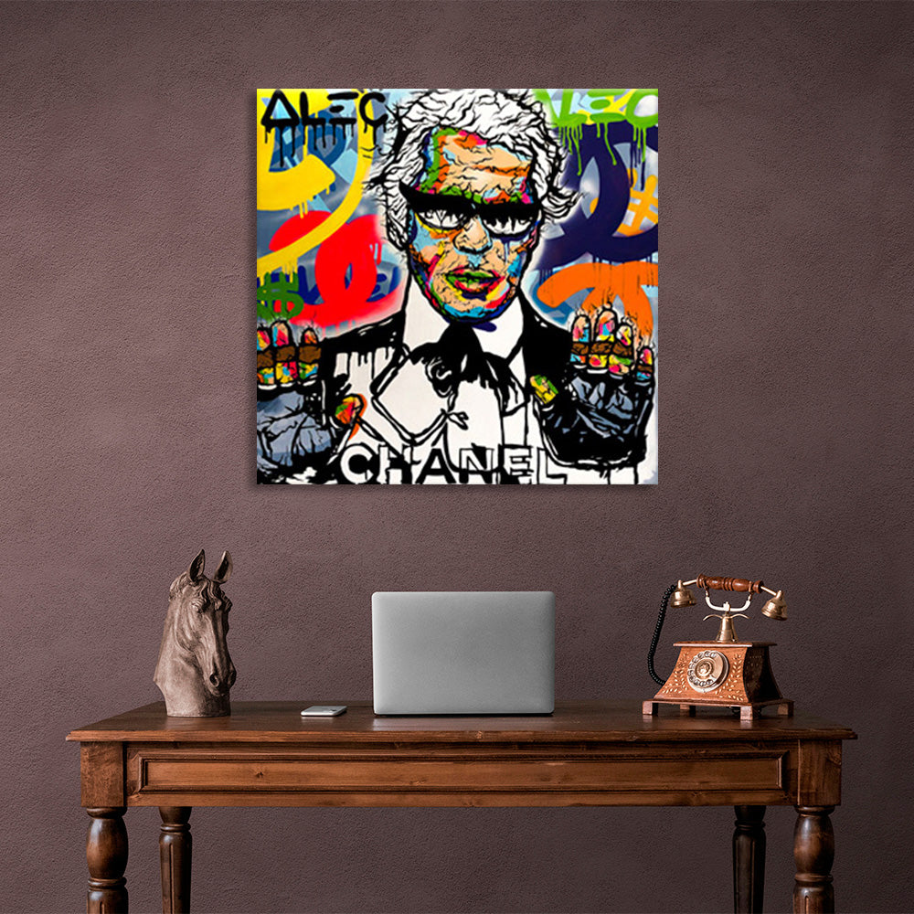 Graffiti of a man with "chanel" on it Canvas Wall Art Print