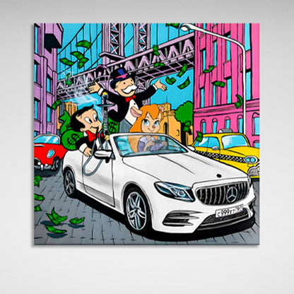 Monopoly man in the car Canvas Wall Art Print