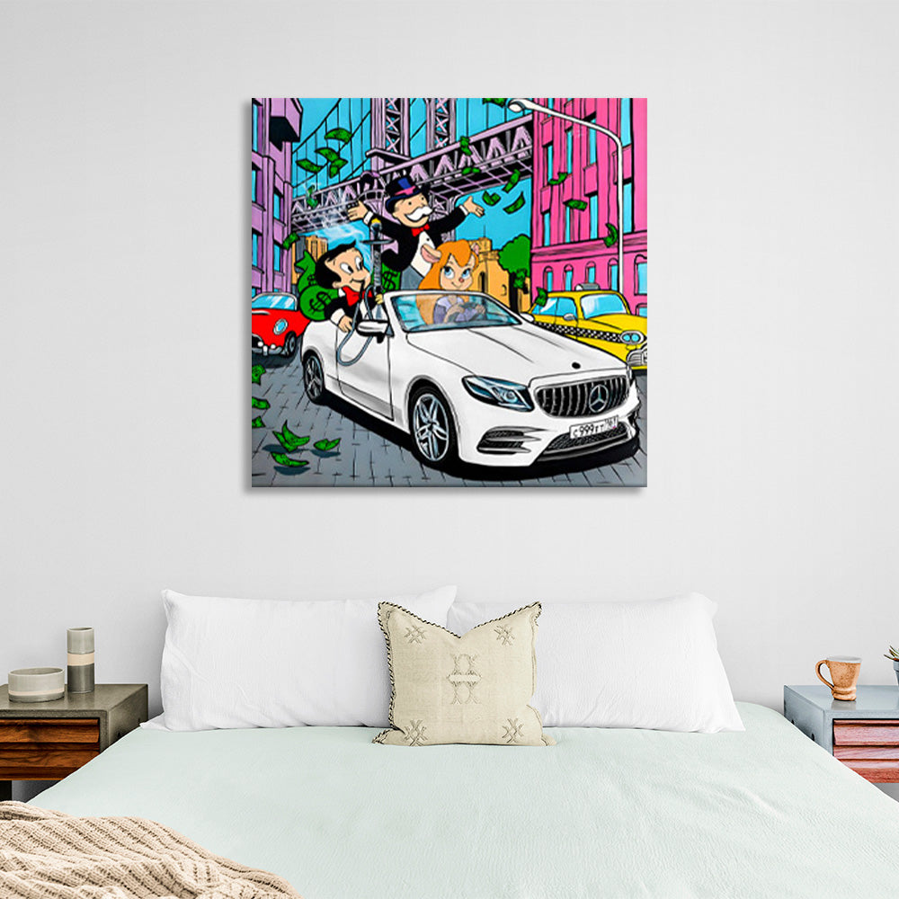 Monopoly man in the car Canvas Wall Art Print