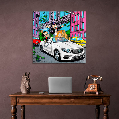 Monopoly man in the car Canvas Wall Art Print