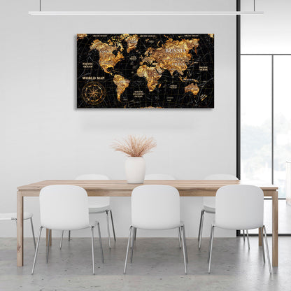 World map in golden colors Canvas Wall Art Print