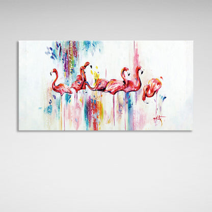 A flock of pink flamingos Canvas Wall Art Print