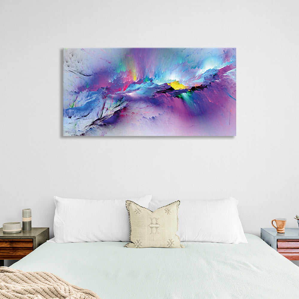 Violet blue abstract with small details of yellow and pink Abstraction Canvas Wall Art Print