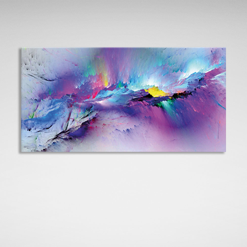 Violet blue abstract with small details of yellow and pink Abstraction Canvas Wall Art Print