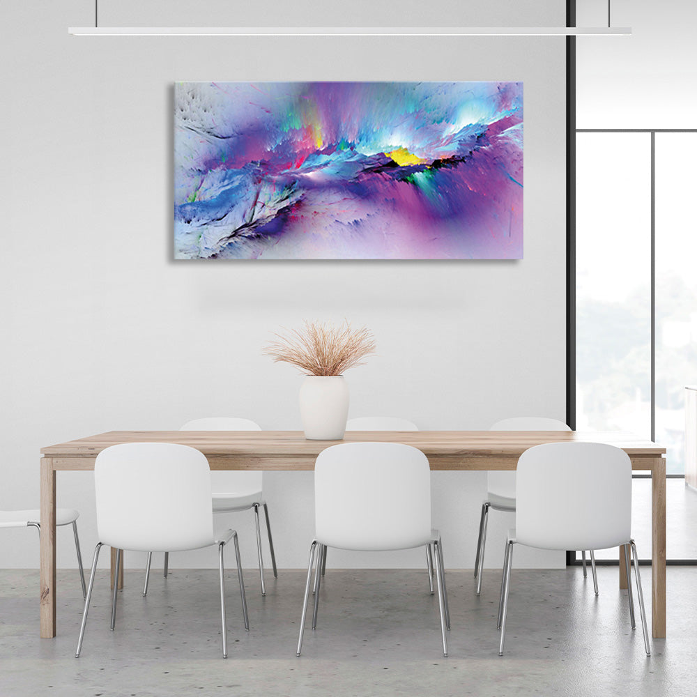 Violet blue abstract with small details of yellow and pink Abstraction Canvas Wall Art Print