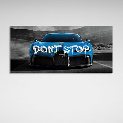 Bugatti blue car on gray roads Canvas Wall Art Print