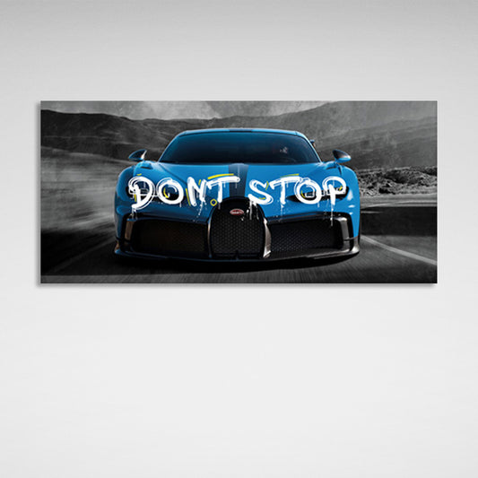 Bugatti blue car on gray roads Canvas Wall Art Print