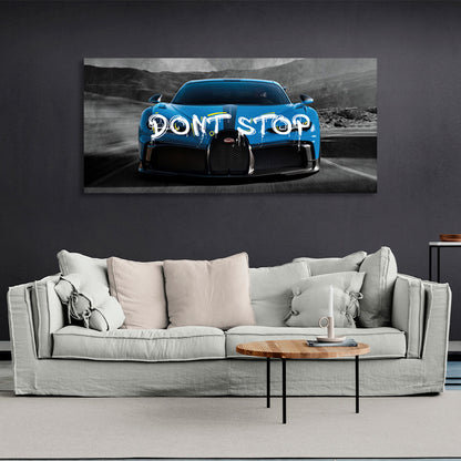 Bugatti blue car on gray roads Canvas Wall Art Print