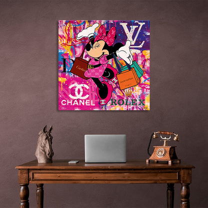 Minnie Mouse shopping with different brands Canvas Wall Art Print