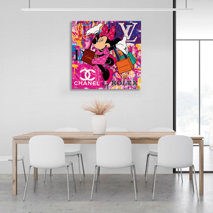 Minnie Mouse shopping with different brands Canvas Wall Art Print