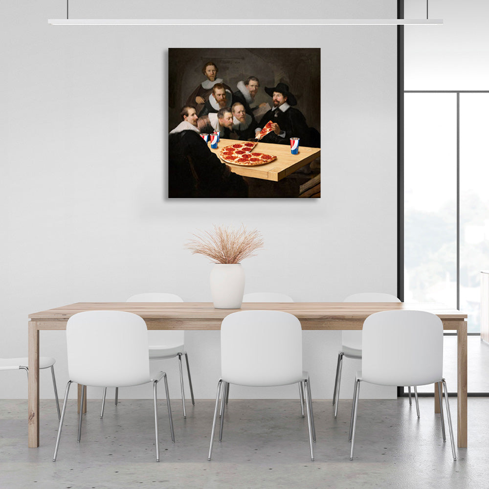 Rembrandt's pizza-eating lesson Canvas Wall Art Print