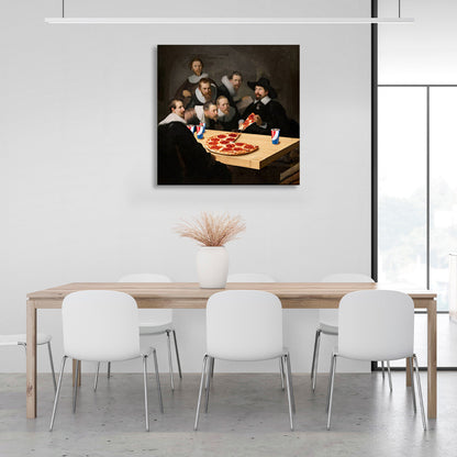 Rembrandt's pizza-eating lesson Canvas Wall Art Print