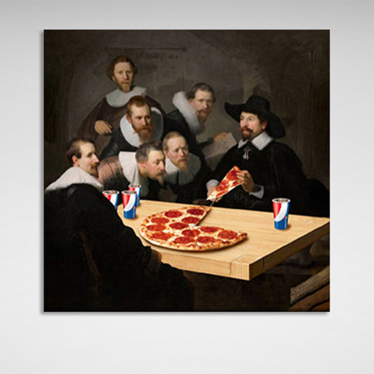 Rembrandt's pizza-eating lesson Canvas Wall Art Print