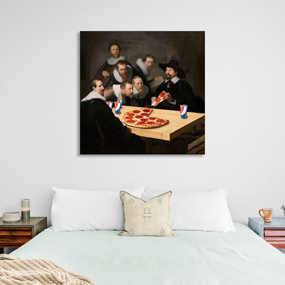 Rembrandt's pizza-eating lesson Canvas Wall Art Print