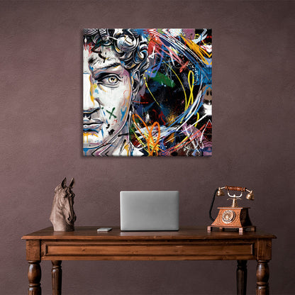 Half the face of a Greek graffiti-style sculpture Canvas Wall Art Print