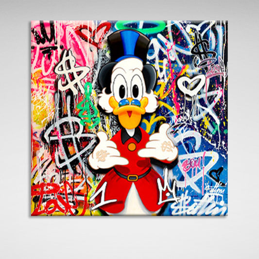 Scrooge graffiti on a background of two colors Inspirational Canvas Wall Art Print