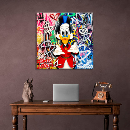 Scrooge graffiti on a background of two colors Inspirational Canvas Wall Art Print