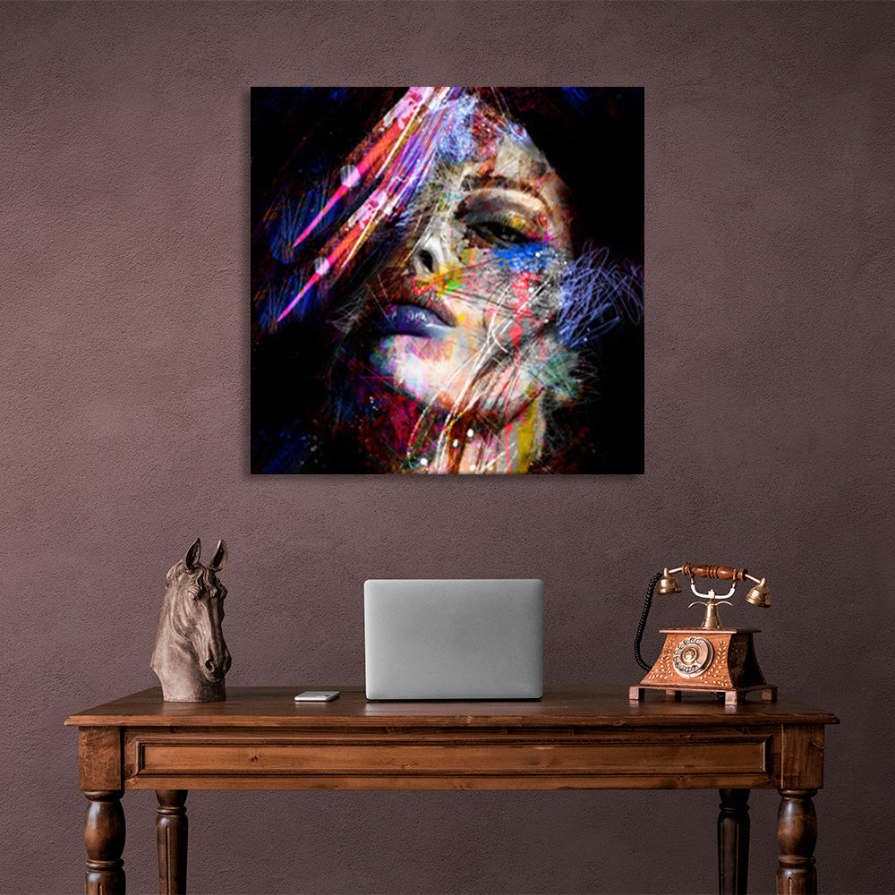 Girl on black background in graffiti style Canvas Wall Art Print