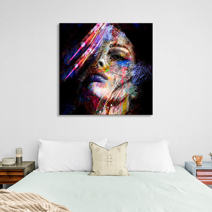 Girl on black background in graffiti style Canvas Wall Art Print