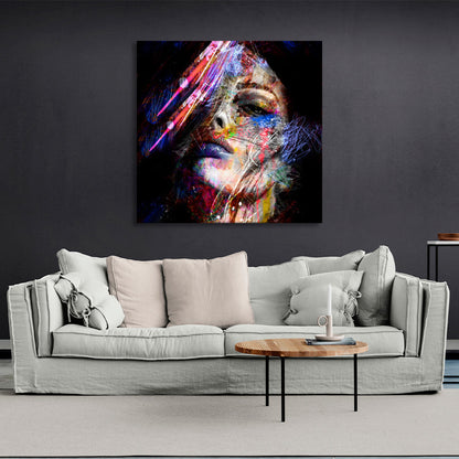 Girl on black background in graffiti style Canvas Wall Art Print