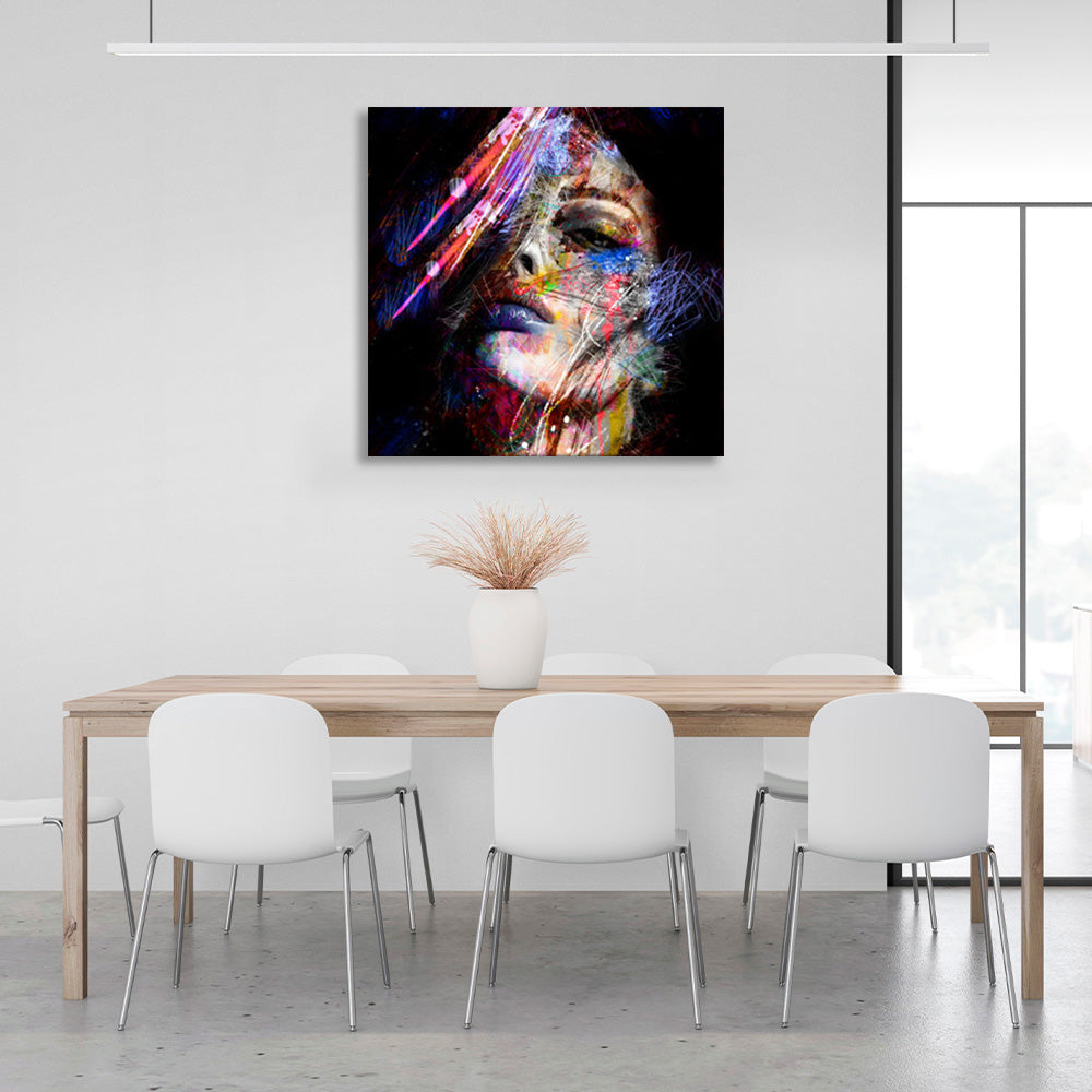 Girl on black background in graffiti style Canvas Wall Art Print