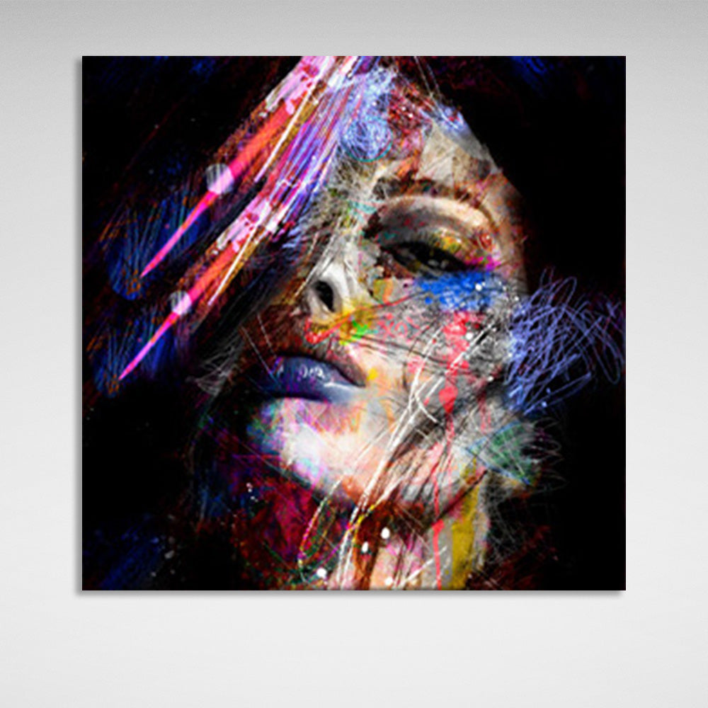 Girl on black background in graffiti style Canvas Wall Art Print