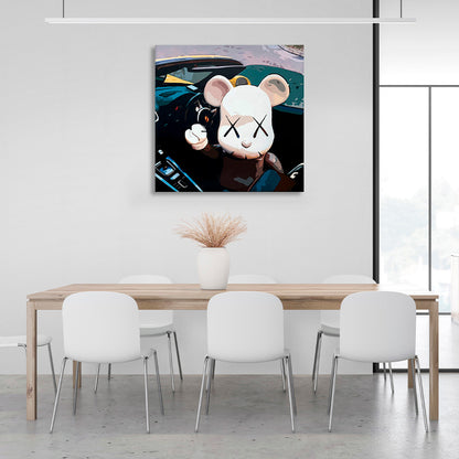 A white mouse in a car Canvas Wall Art Print