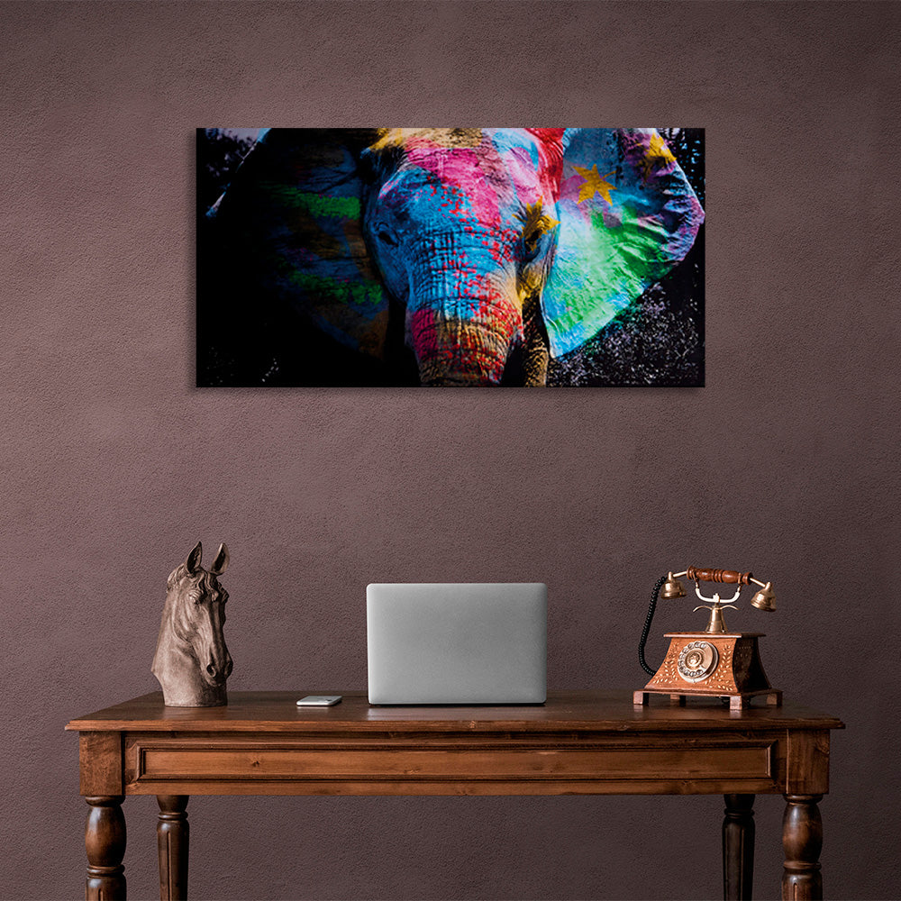 An elephant in bright colors Canvas Wall Art Print