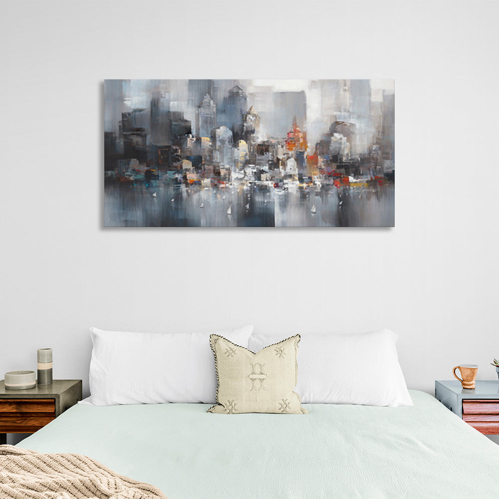 Gray imitation drawing of a big city Canvas Wall Art Print