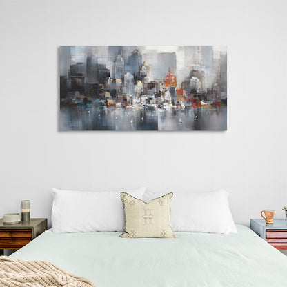 Gray imitation drawing of a big city Canvas Wall Art Print