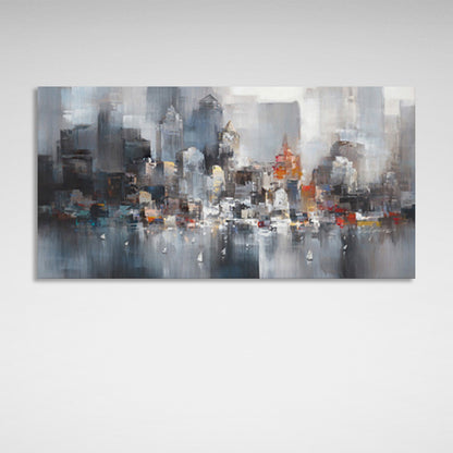 Gray imitation drawing of a big city Canvas Wall Art Print