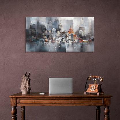 Gray imitation drawing of a big city Canvas Wall Art Print