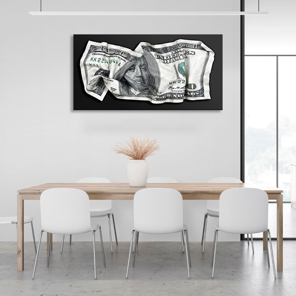 A crumpled $100 bill Inspirational Canvas Wall Art Print