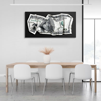 A crumpled $100 bill Inspirational Canvas Wall Art Print