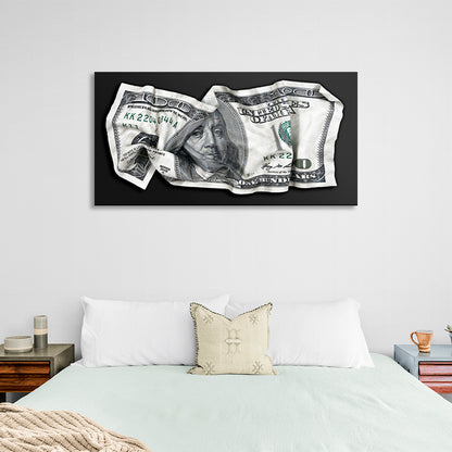 A crumpled $100 bill Inspirational Canvas Wall Art Print