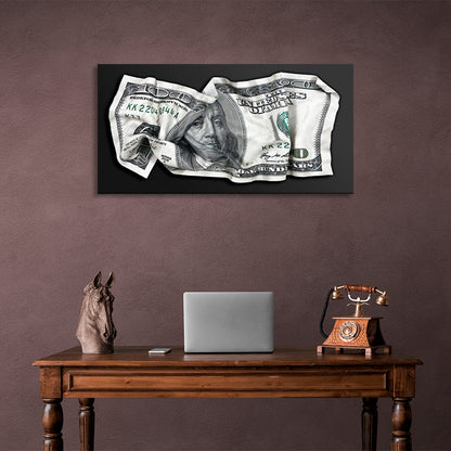 A crumpled $100 bill Inspirational Canvas Wall Art Print