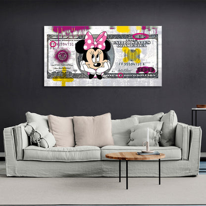 A 100-dollar bill with Minnie Mouse on it Inspirational Canvas Wall Art Print