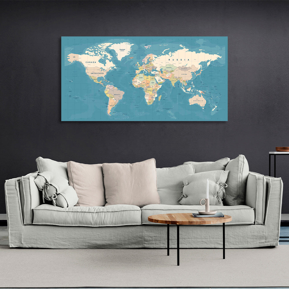 Standard world map Canvas Wall Art Print