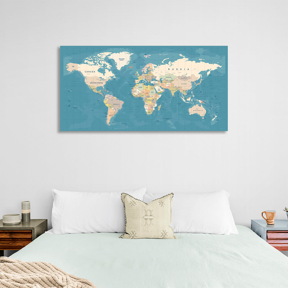 Standard world map Canvas Wall Art Print