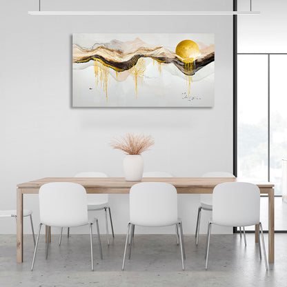 Abstraction in gold, white and black Abstraction Canvas Wall Art Print