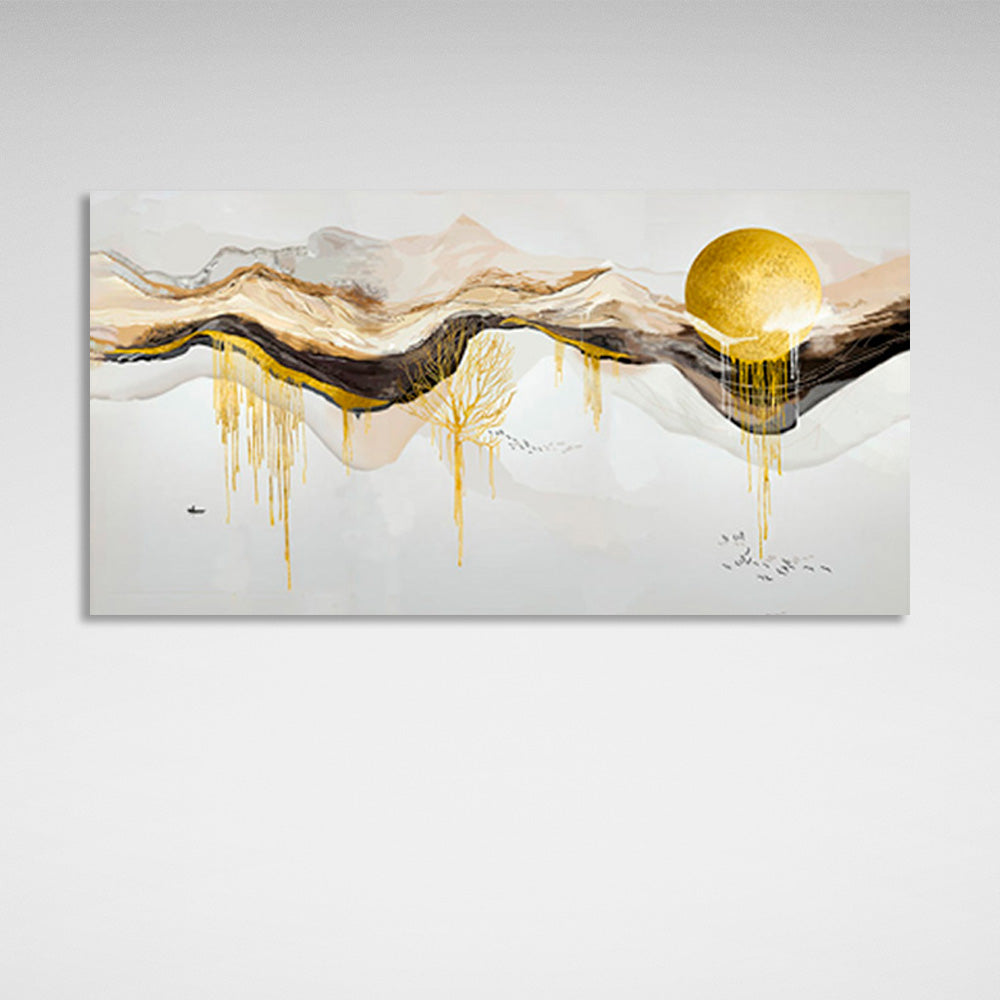 Abstraction in gold, white and black Abstraction Canvas Wall Art Print